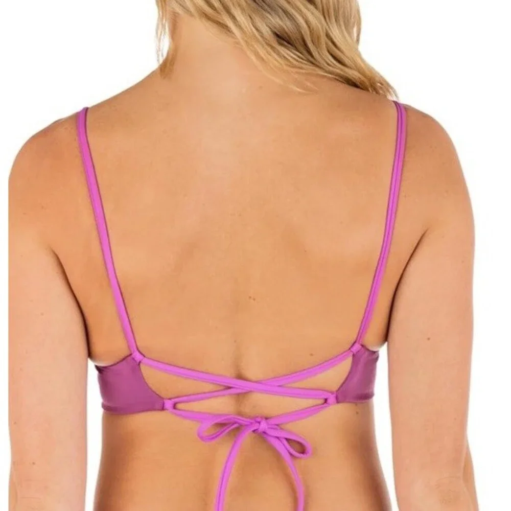 Hurley Reversible Bralette Bikini Swimsuit Top Womens Sz Med Bright Orchid